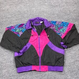 Vintage Active Elements Windbreaker Women Small Black 90s Retro Colorblock